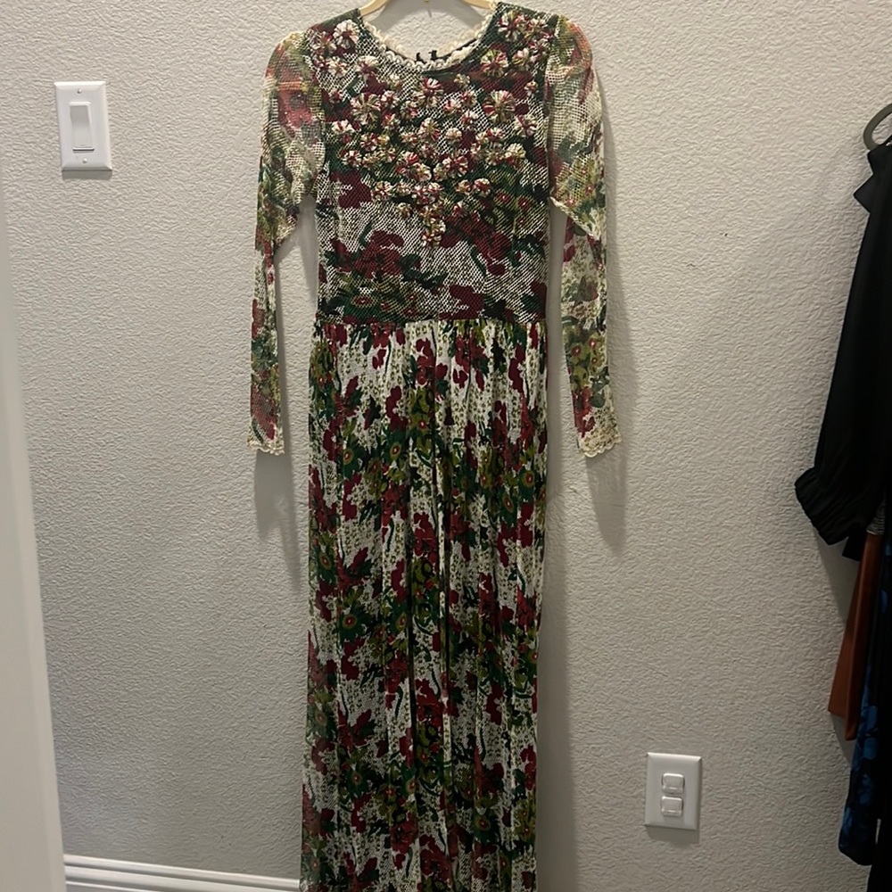Mesh beaded maxi dress that’s perfect for weddings or holiday events!